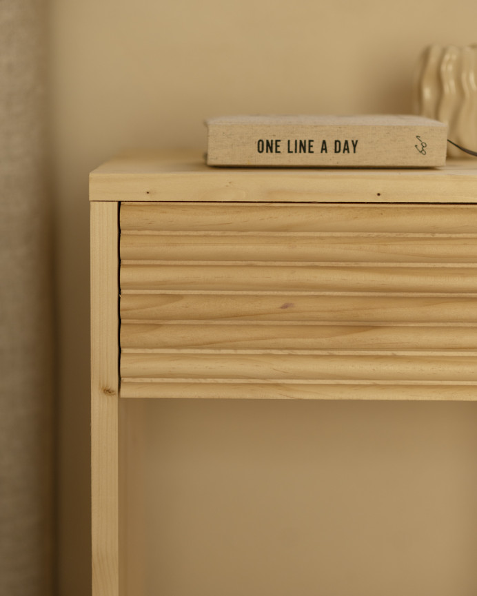 Solid wood bedside table with a natural-tone drawer in various sizes