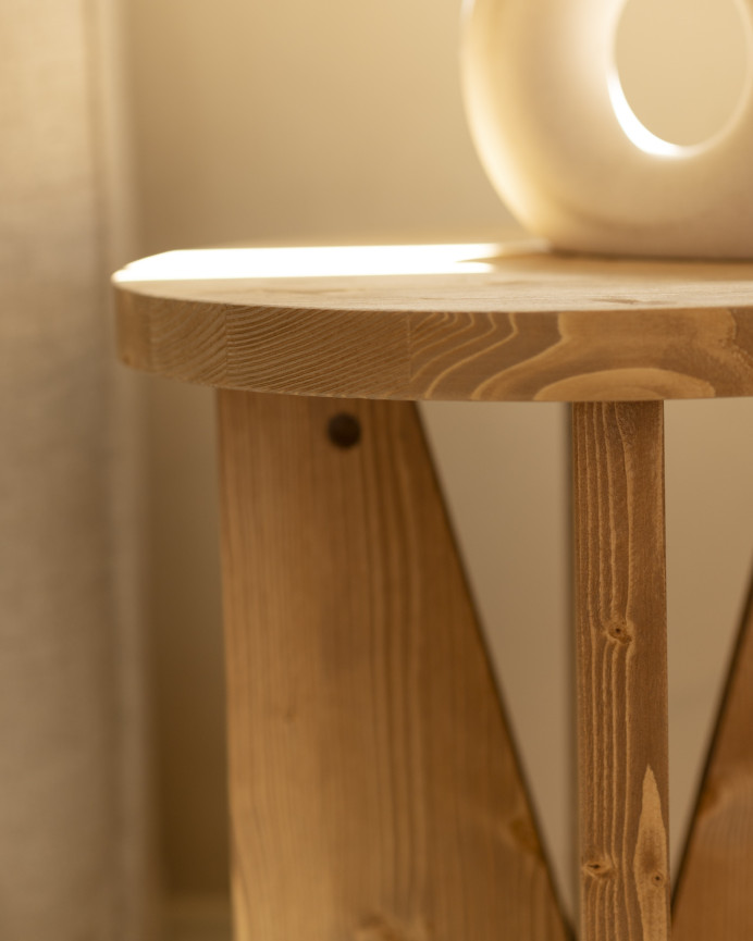 Solid wood bedside table in a medium oak tone measuring 40x40cm.