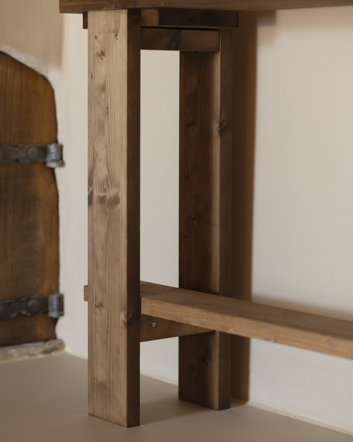 Solid dark oak wooden console table measuring 120x84cm.