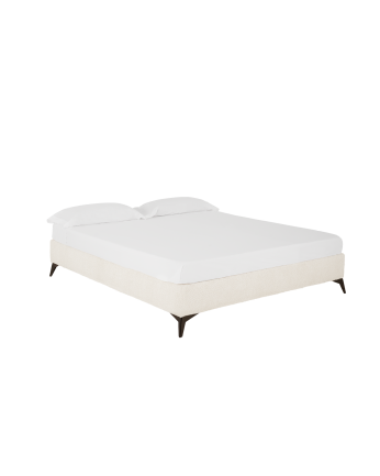Upholstered bed base in white bouclé for mattresses of various sizes