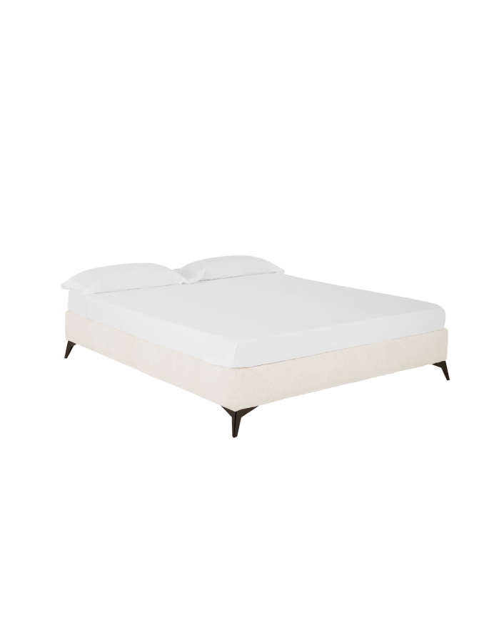 Upholstered bed base in white bouclé for mattresses of various sizes