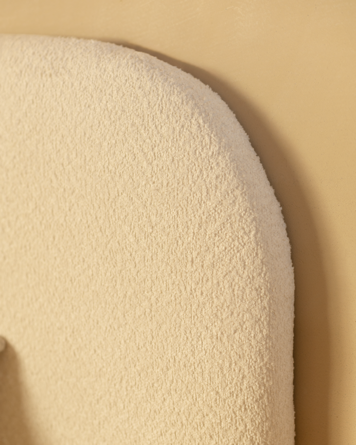 Upholstered bed base in white bouclé for mattresses of various sizes