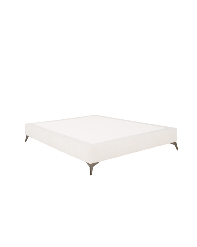 Upholstered bed base in white bouclé for mattresses of various sizes