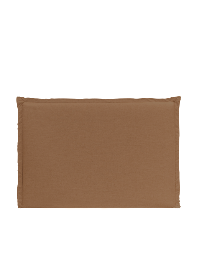 Linen headboard cover in terracotta available in various sizes.