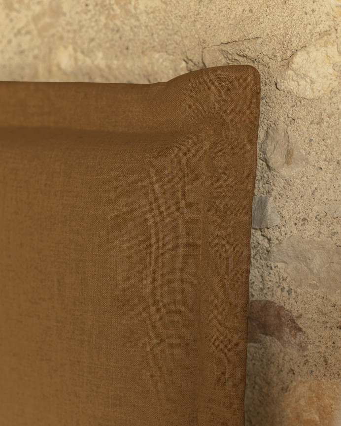 Linen headboard cover in terracotta available in various sizes.