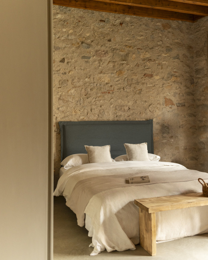 Blue linen headboard cover in various sizes