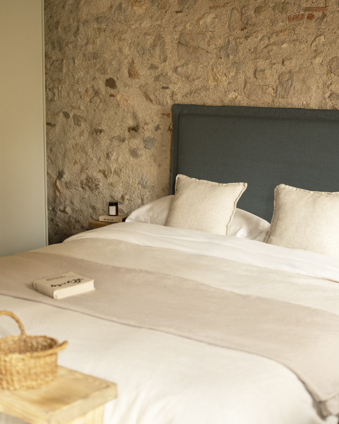 Blue linen headboard cover in various sizes