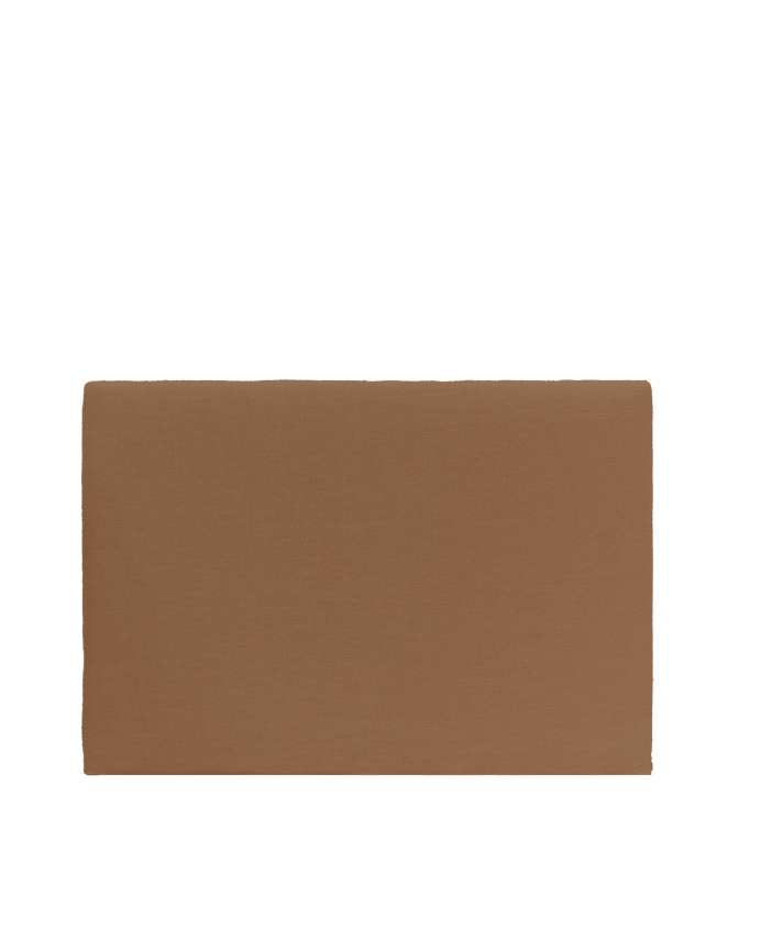 Linen headboard cover in terracotta available in various sizes.