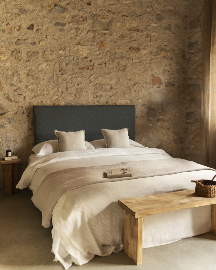 Blue linen headboard cover in various sizes