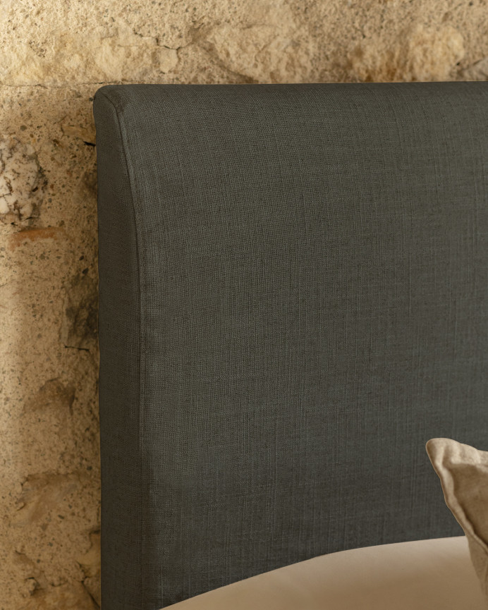 Blue linen headboard cover in various sizes