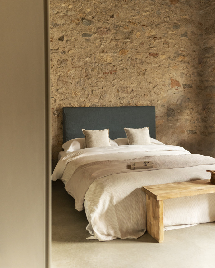Blue linen headboard cover in various sizes