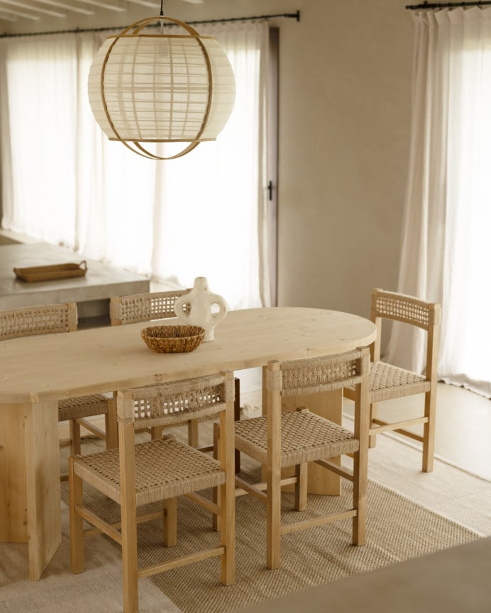 Solid wood dining table in medium oak tone available in various sizes