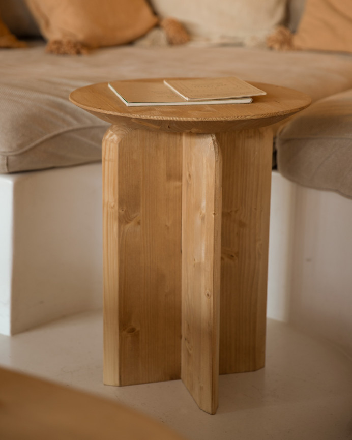 Solid wood side table in a medium oak tone measuring 50x45cm.