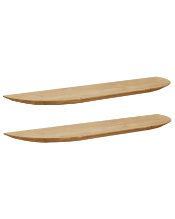 Pack of 2 rounded floating solid oak wood shelves in medium oak tone, various sizes