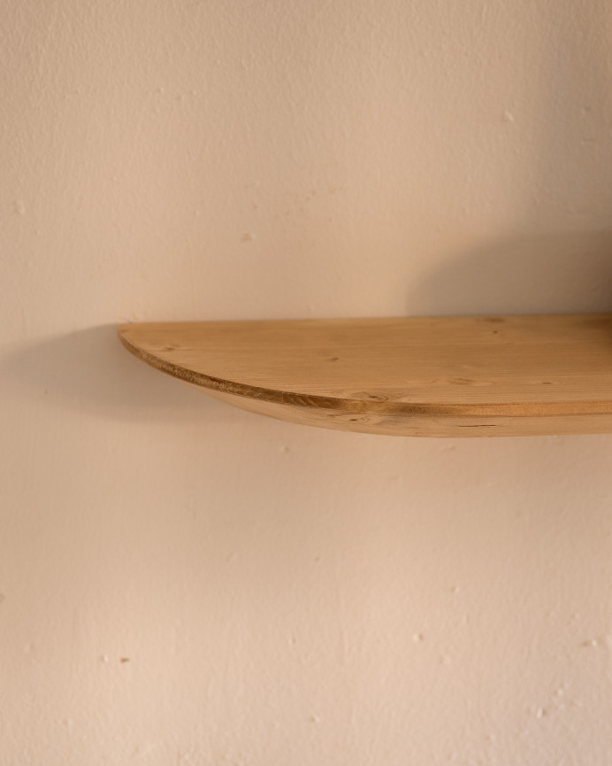 Pack of 2 rounded floating solid oak wood shelves in medium oak tone, various sizes