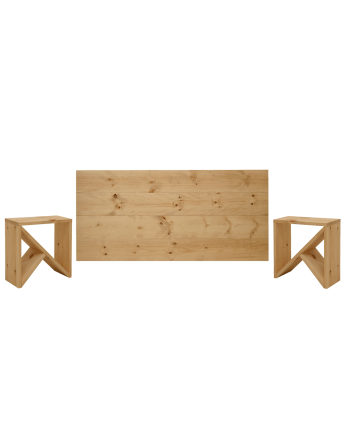 Pack solid wood headboard and bedside tables in medium oak tone in various sizes