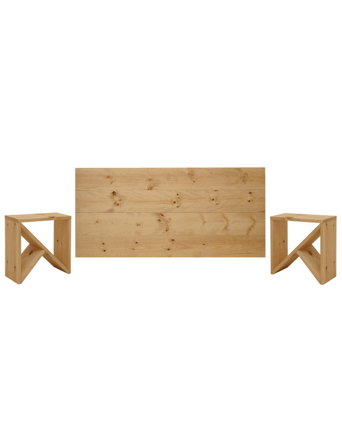 Pack solid wood headboard and bedside tables in medium oak tone in various sizes