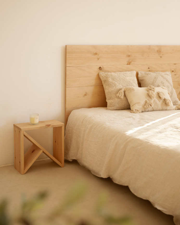 Pack solid wood headboard and bedside tables in medium oak tone in various sizes