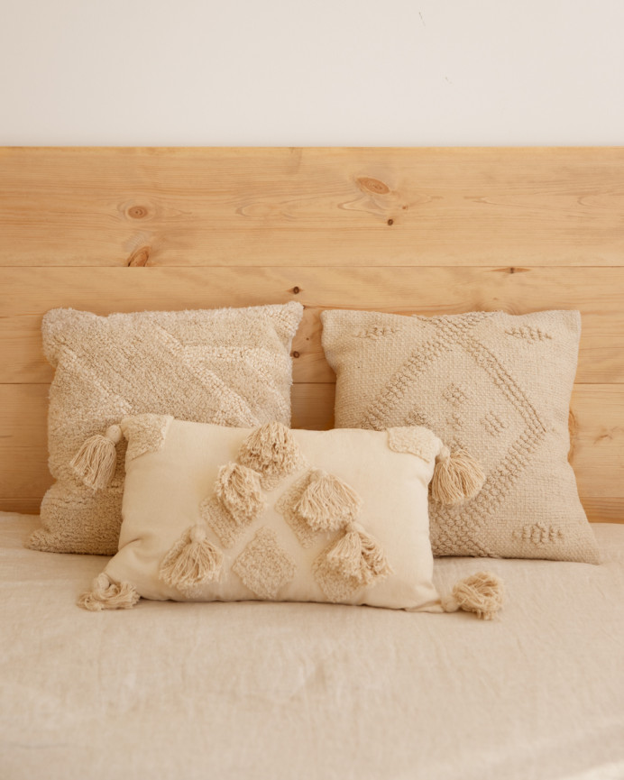 Pack solid wood headboard and bedside tables in medium oak tone in various sizes