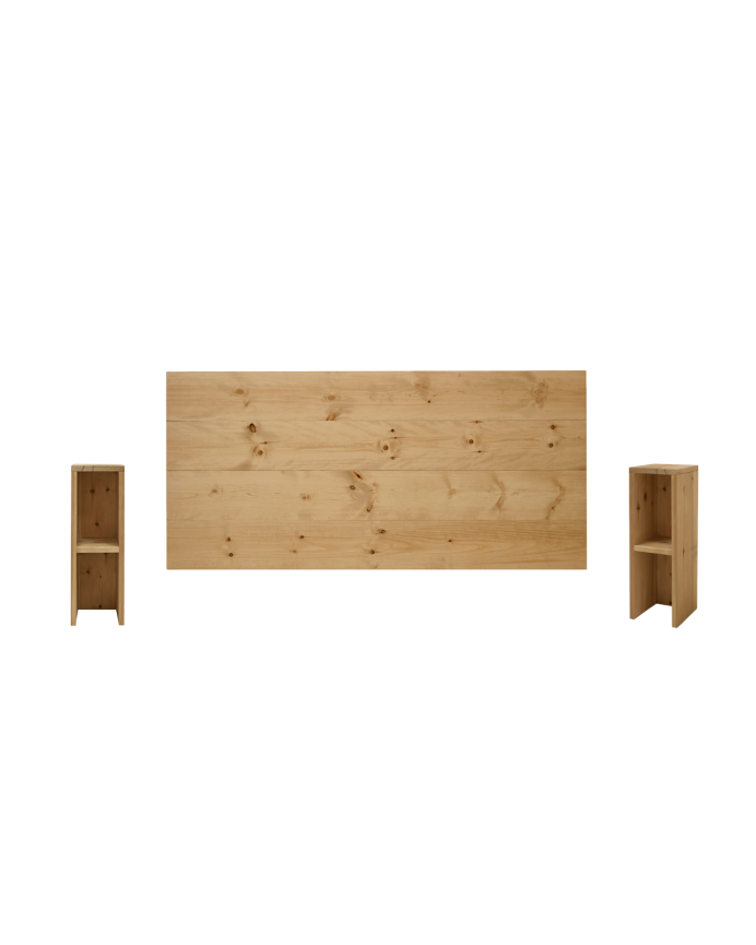 Pack solid wood headboard and bedside tables in medium oak tone in various sizes