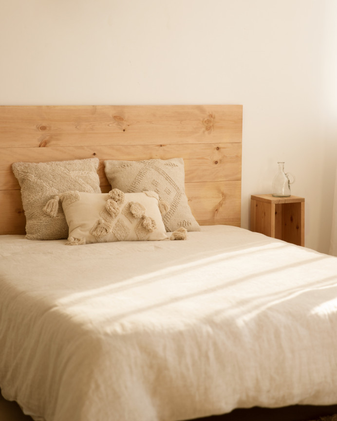 Pack solid wood headboard and bedside tables in medium oak tone in various sizes