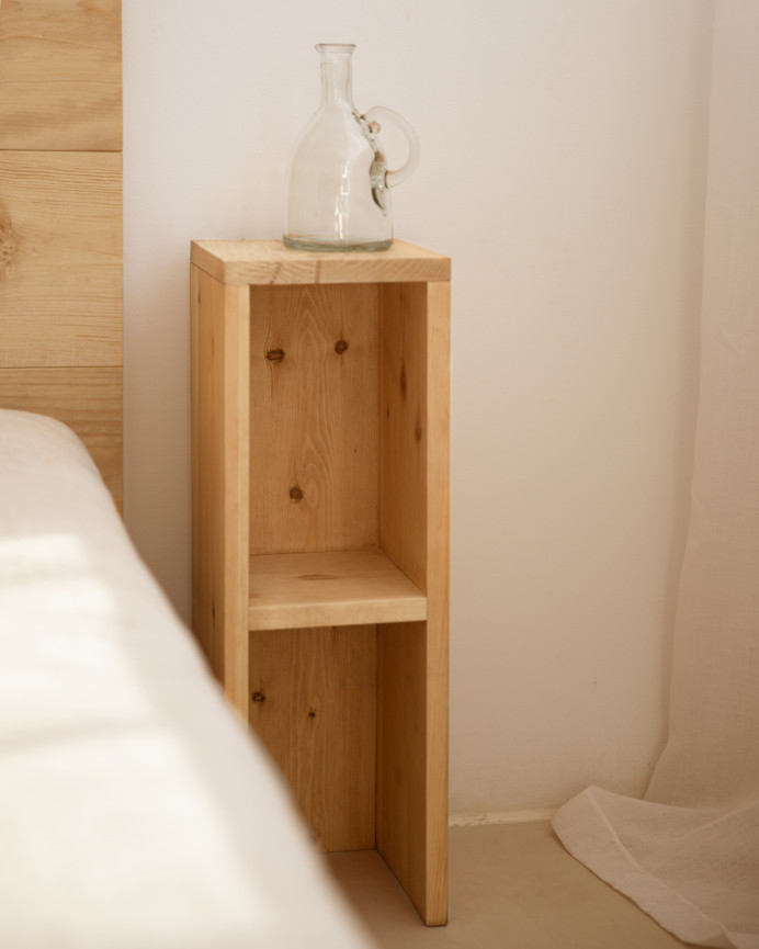 Pack solid wood headboard and bedside tables in medium oak tone in various sizes
