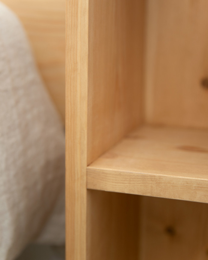 Pack solid wood headboard and bedside tables in medium oak tone in various sizes