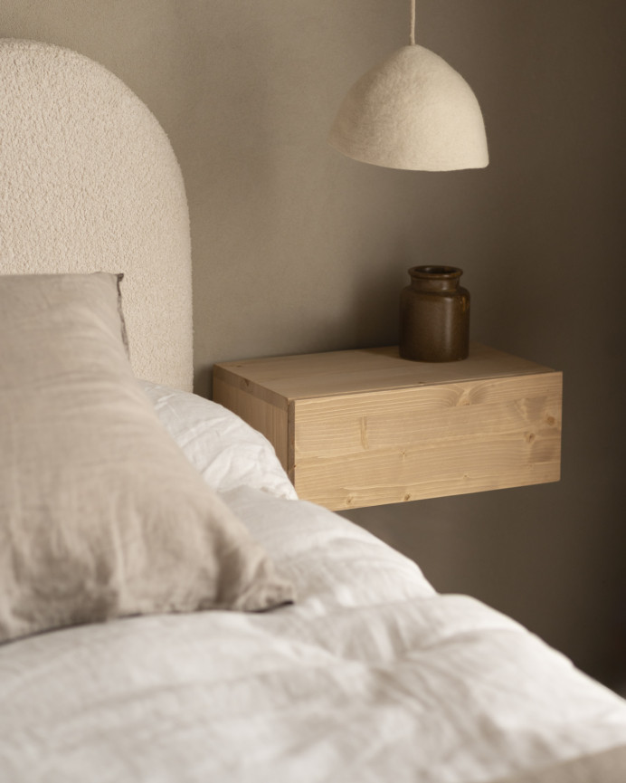 Solid floating oak bedside table in a medium oak tone measuring 40cm