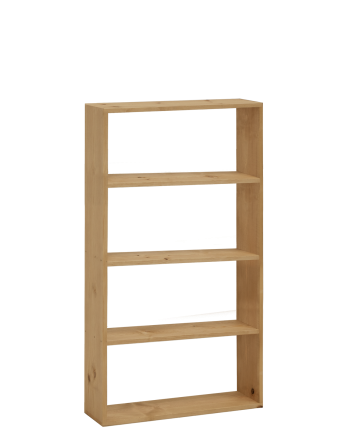 Solid wood shelving unit in medium oak tone with 3 shelves
