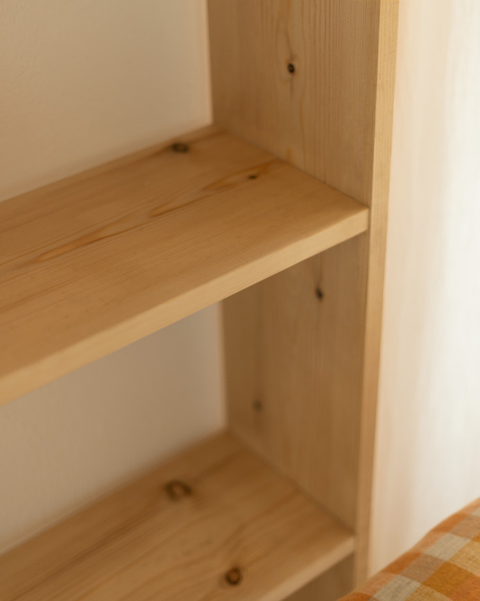 Solid wood shelving unit in medium oak tone with 3 shelves