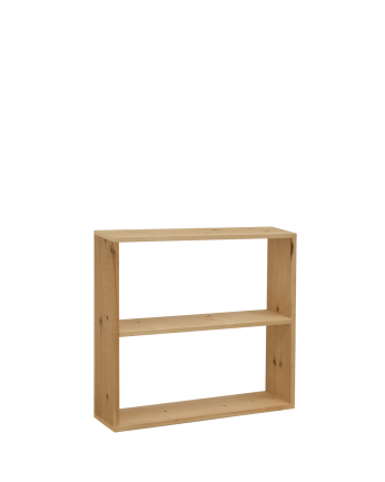 Solid oak medium tone wooden shelving unit with 1 shelf