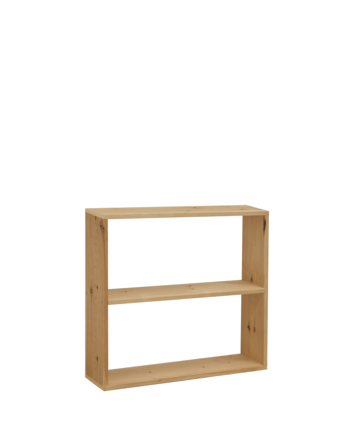 Solid oak medium tone wooden shelving unit with 1 shelf