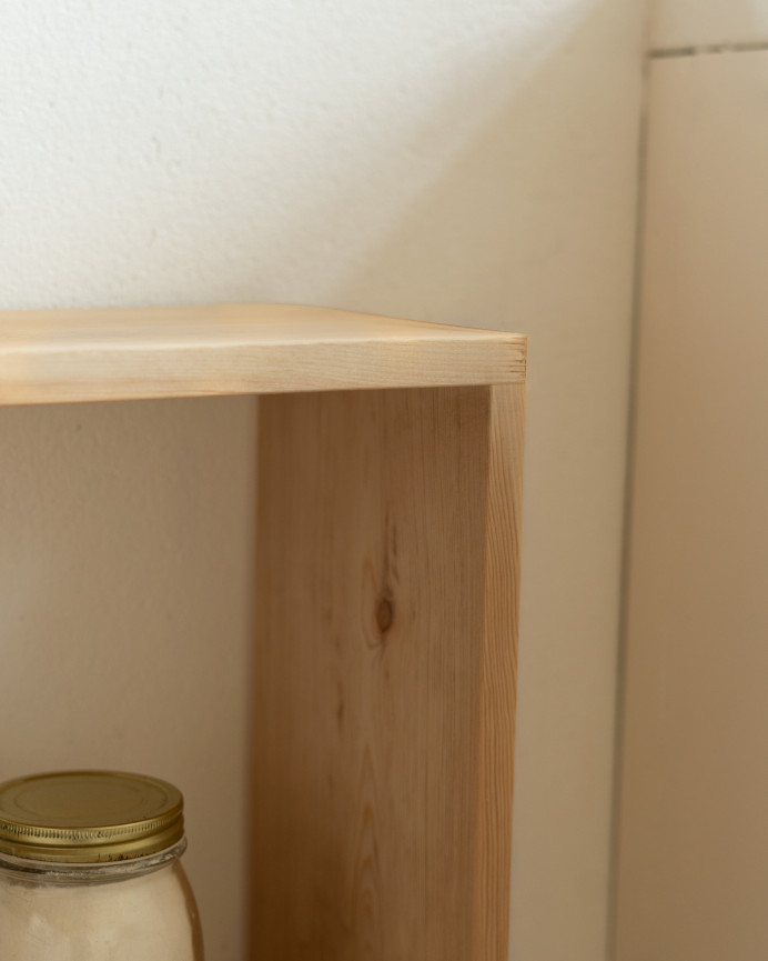 Solid oak medium tone wooden shelving unit with 1 shelf