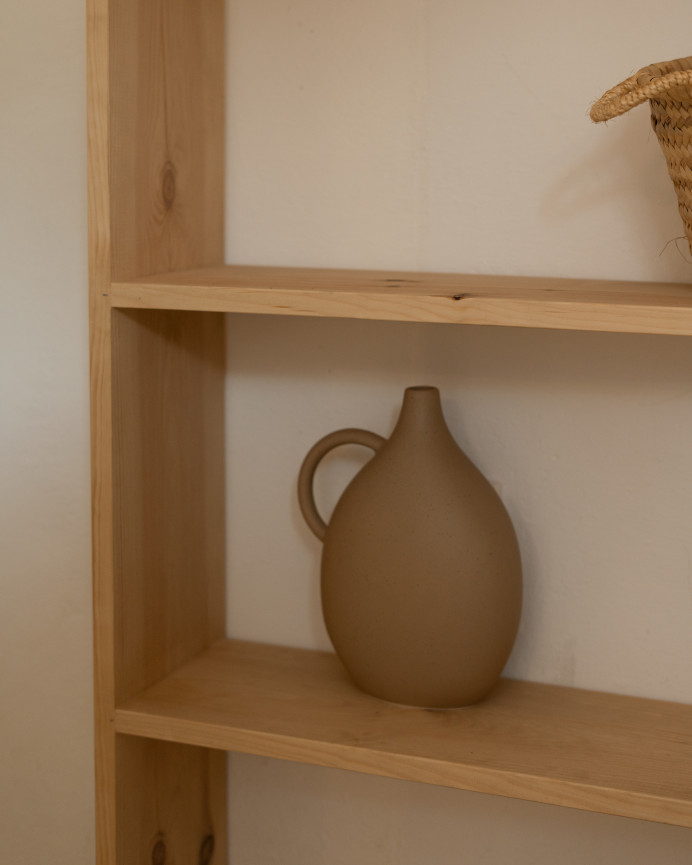 Solid wood shelving unit in medium oak tone with 2 shelves
