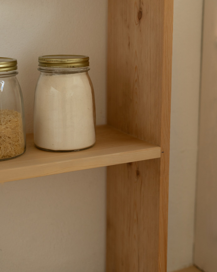 Solid oak medium tone wooden shelving unit with 1 shelf