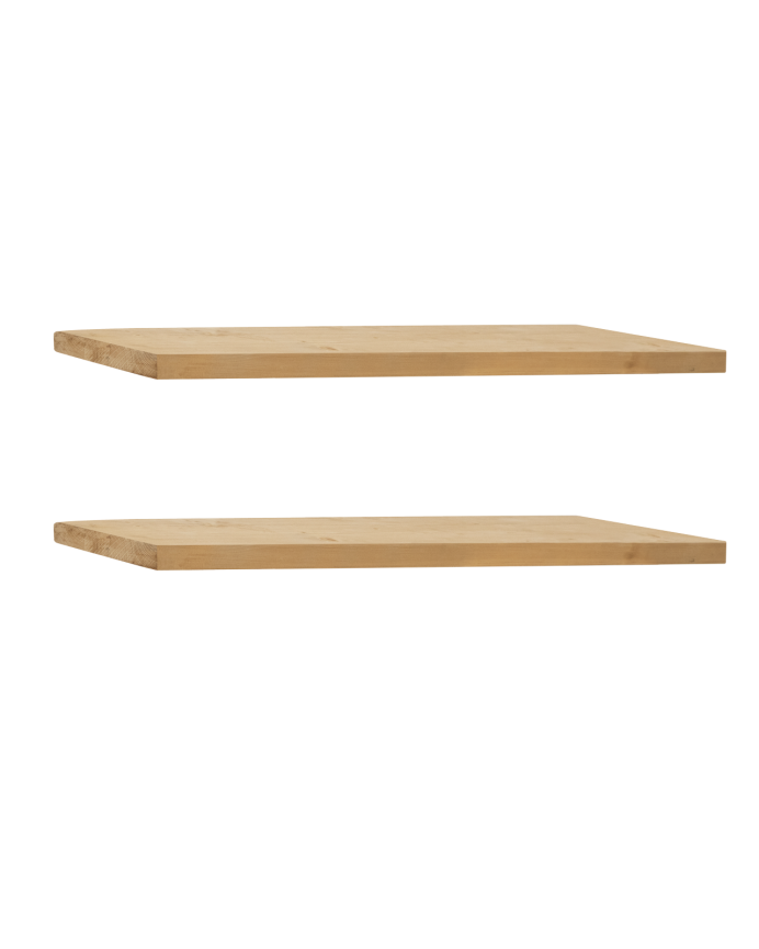 Pack of 2 solid wood floating shelves, medium oak finish, in various sizes