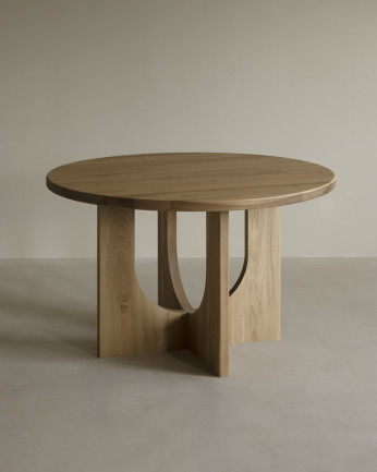 Round dining table made of solid poplar wood in various sizes.