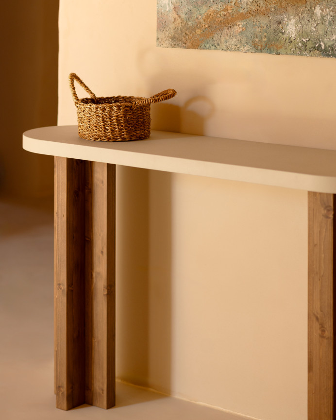 Microcement console with dark oak wooden legs measuring 120x80cm