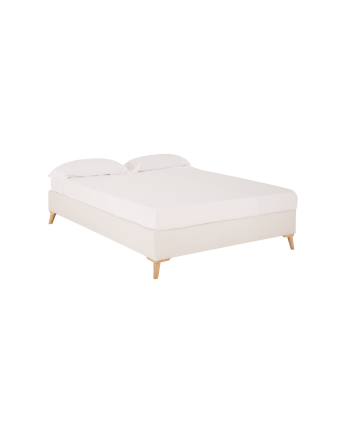 Upholstered white linen bed base for mattresses of various sizes.