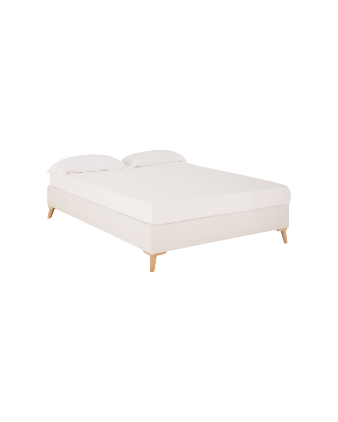 Upholstered white linen bed base for mattresses of various sizes.