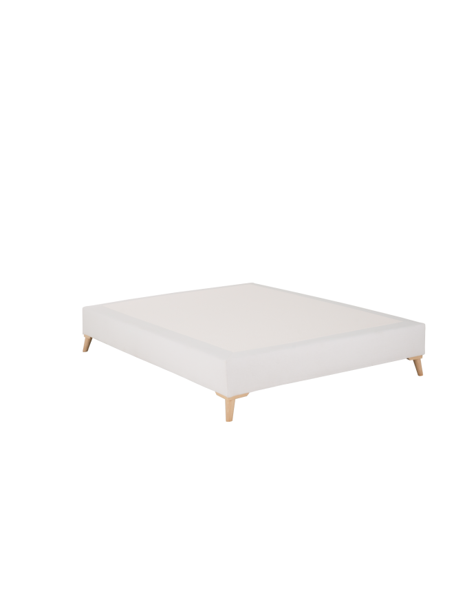 Upholstered white linen bed base for mattresses of various sizes.
