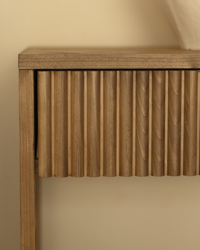 Set of 2 solid wood bedside tables with a drawer in a dark oak tone in various sizes