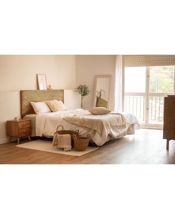 Solid wood ethnic style headboard in dark oak tone measuring 80x165cm.