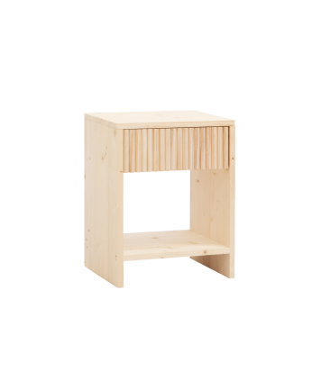 Solid wood bedside table with a natural tone drawer in various sizes