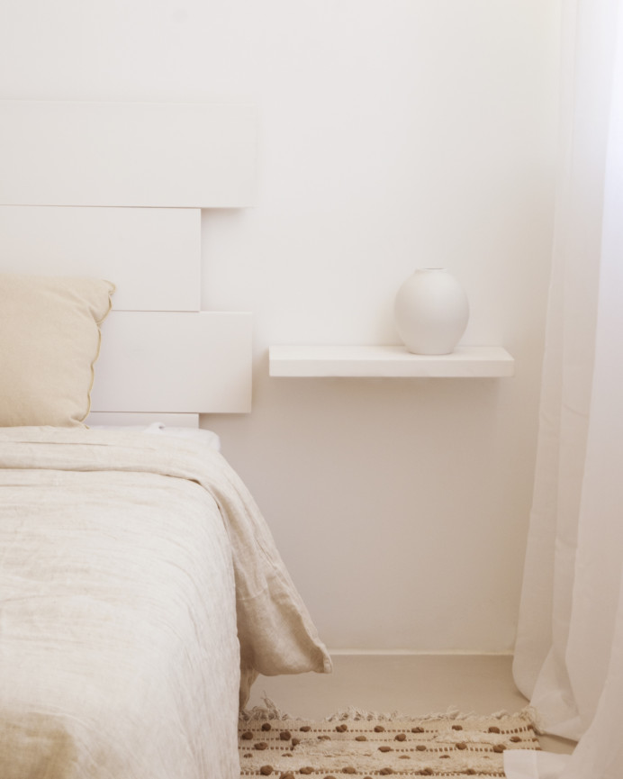 Solid wood floating bedside table in white tone, 45cm.