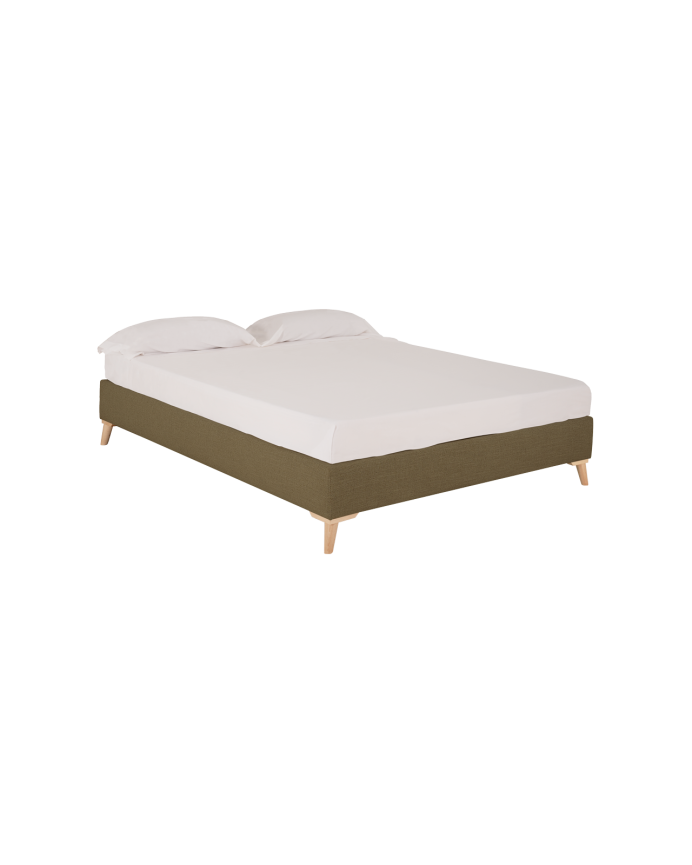 Upholstered linen bed base in green for mattresses of various sizes.