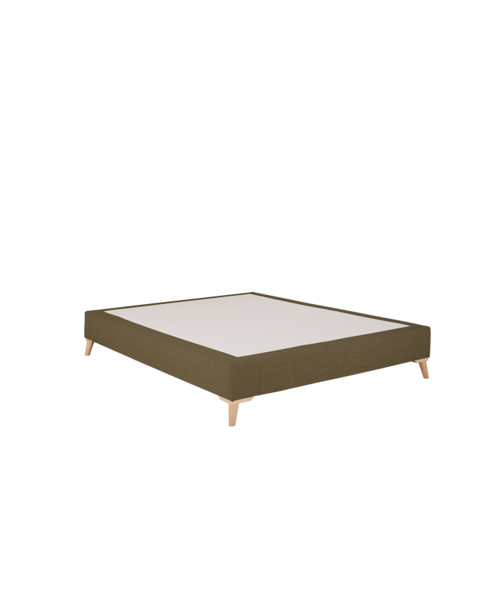 Upholstered linen bed base in green for mattresses of various sizes.