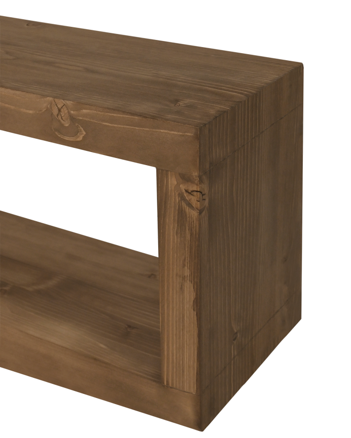 Solid wood TV stand in a dark oak tone of various sizes.