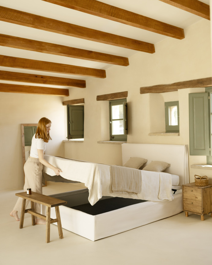 Removable white linen bed base cover for mattresses of various sizes