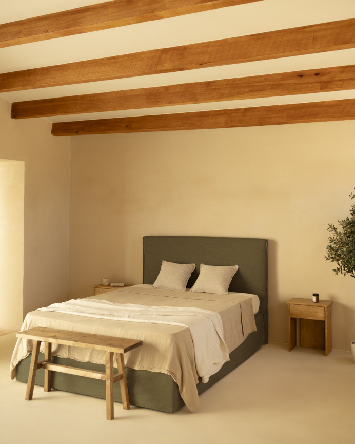 Green linen removable bed base cover for mattresses in various sizes